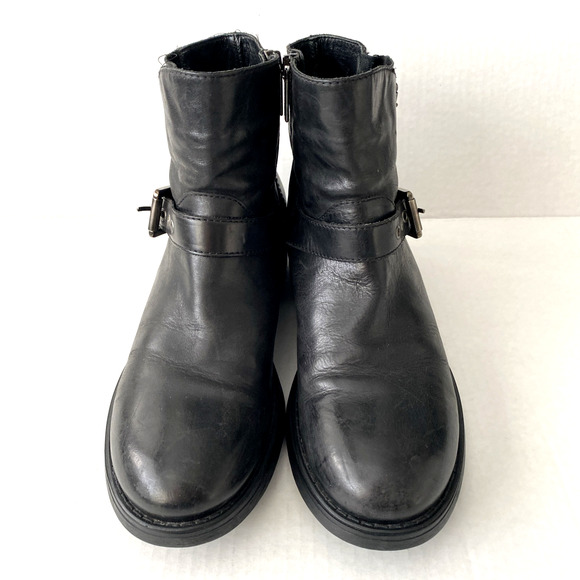 Aquatalia Sophie Black Leather Moto Boot Double Buckle Biker Ankle Comba… - Picture 3 of 8